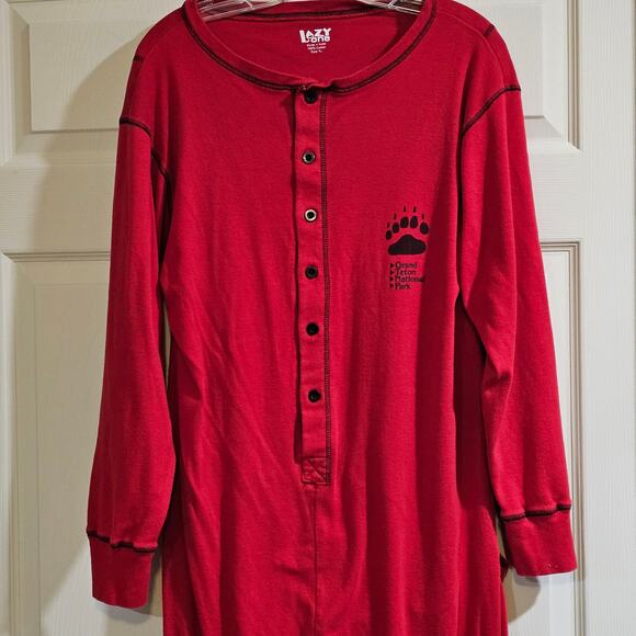 Lazy One Bear Bum Flapjack Pajamas XL Union Suit Romper Red Cotton Long Johns - Picture 10 of 10